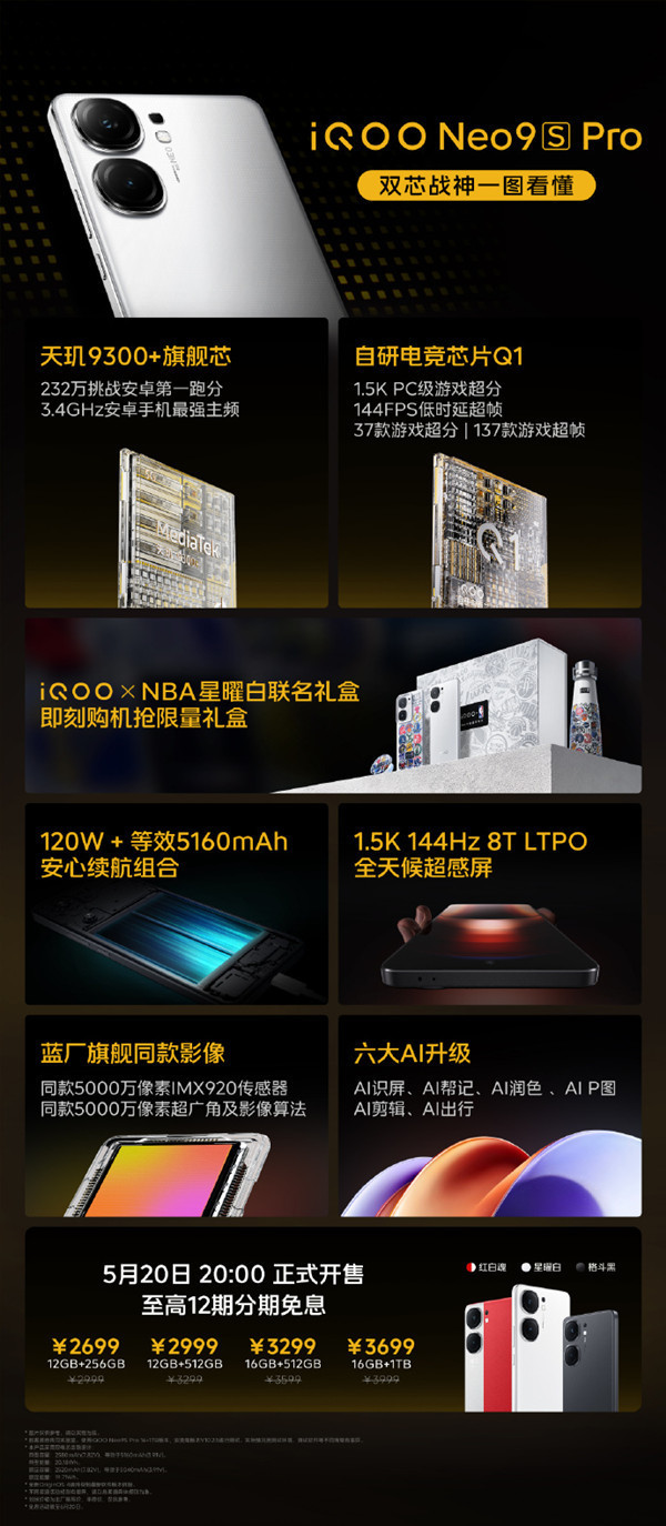 iQOO Neo9S Pro發布即開售 限時(shí)2699元起 搭載天玑9300+