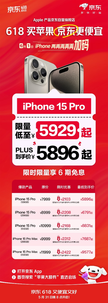 京東618限時(shí)加碼！6月(yuè)1日iPhone 15限量低至4579元